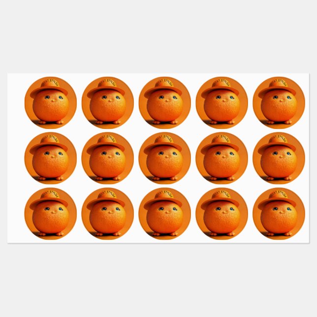 A Chubby Orange With Hat - Waterproof Sticker (Sheet)
