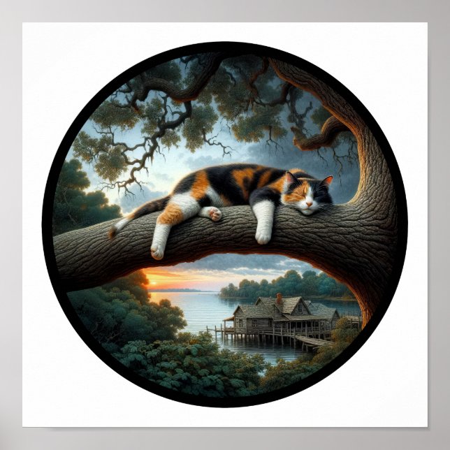 A circular 3D image of a beautiful Calico cat  Poster (Front)