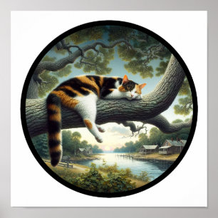 A circular 3D image of a beautiful Calico cat Poster