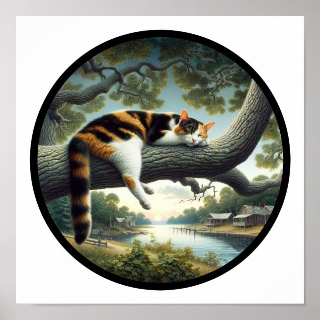 A circular 3D image of a beautiful Calico cat  Poster (Front)