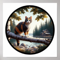 A circular 3D image of a beautiful Calico cat