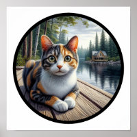 A circular 3D image of a beautiful Calico cat 