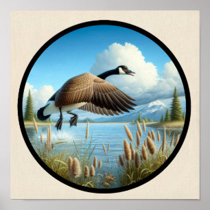 A Circular 3D Image of a Beautiful Canada Goose Poster