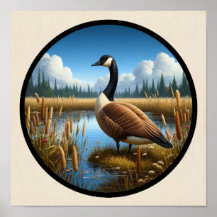 A Circular 3D Image of a Beautiful Canada Goose Poster
