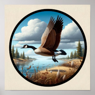 A Circular 3D Image of a Beautiful Canada Goose Poster