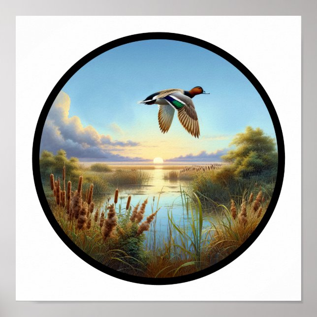 A Circular 3D Image of a Beautiful Canvasback Duck Poster (Front)