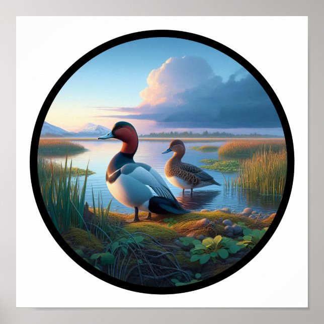 A Circular 3D Image of a Beautiful Canvasback Duck Poster (Front)