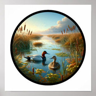 A Circular 3D Image of a Beautiful Canvasback Duck Poster