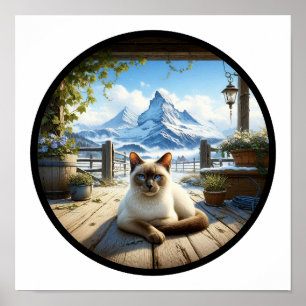 A Circular 3D Image of a Beautiful Siamese Cat Poster
