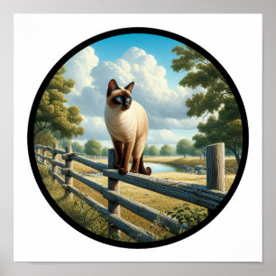 A Circular 3D Image of a Beautiful Siamese Cat Poster