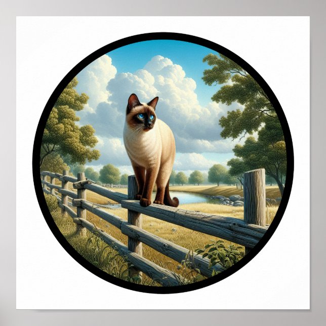 A Circular 3D Image of a Beautiful Siamese Cat  Poster (Front)