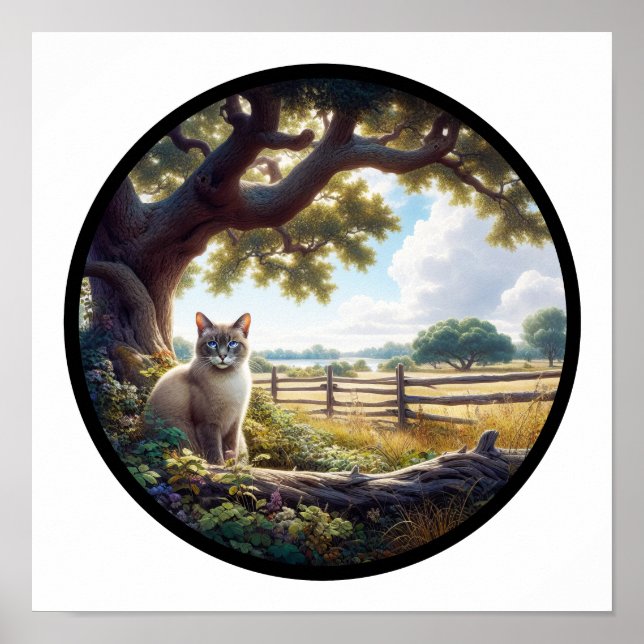 A Circular 3D Image of a Beautiful Siamese Cat  Poster (Front)