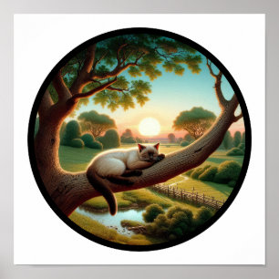 A Circular 3D Image of a Beautiful Siamese Cat  Poster