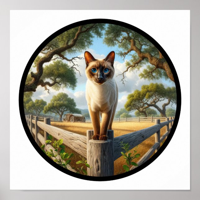 A Circular 3D Image of a Beautiful Siamese Cat  Poster (Front)