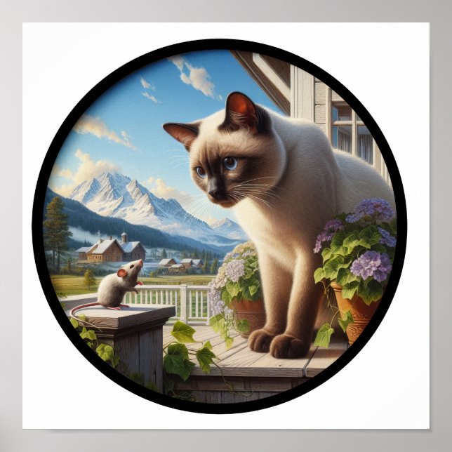 A Circular 3D Image of a Beautiful Siamese Cat  Poster (Front)