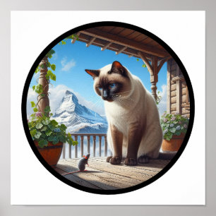 A Circular 3D Image of a Beautiful Siamese Cat Poster