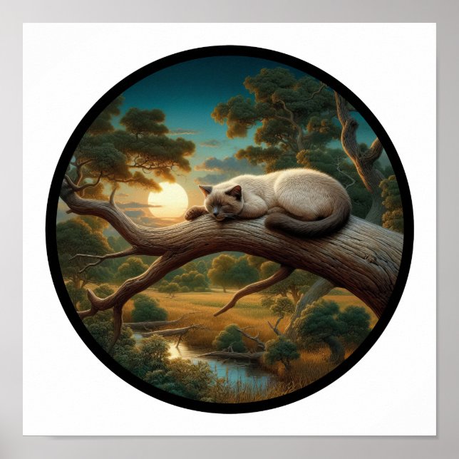 A Circular 3D Image of a Beautiful Siamese Cat  Poster (Front)