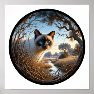 A Circular 3D Image of a Beautiful Siamese Cat Poster