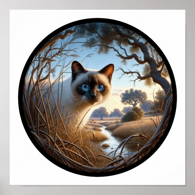 A Circular 3D Image of a Beautiful Siamese Cat  Poster (Front)