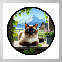A Circular 3D Image of a Beautiful Siamese Cat 