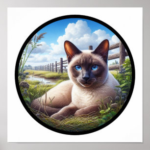 A Circular 3D Image of a Beautiful Siamese Cat Poster