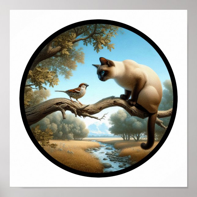 A Circular 3D Image of a Beautiful Siamese Cat  Poster (Front)