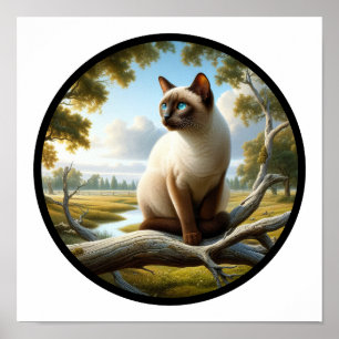 A Circular 3D Image of a Beautiful Siamese Cat  Poster