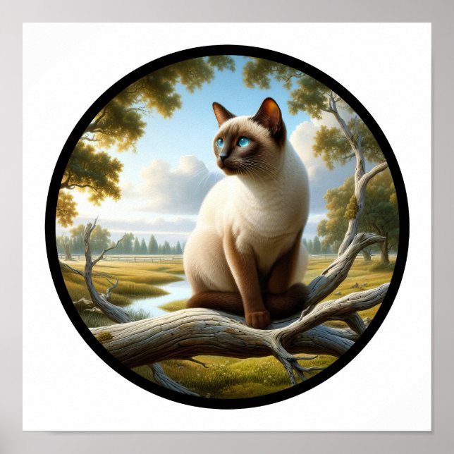 A Circular 3D Image of a Beautiful Siamese Cat  Poster (Front)