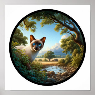 A Circular 3D Image of a Beautiful Siamese Cat Poster