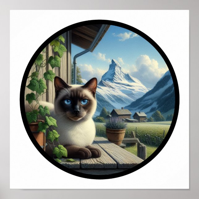 A Circular 3D Image of a Beautiful Siamese Cat  Poster (Front)