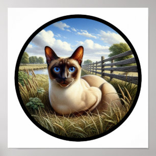 A Circular 3D Image of a Beautiful Siamese Cat Poster