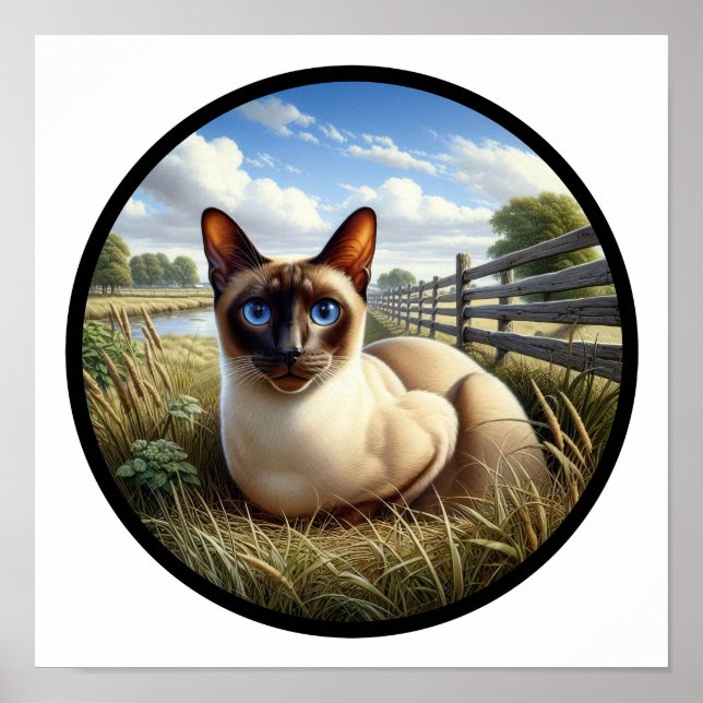 A Circular 3D Image of a Beautiful Siamese Cat  Poster (Front)