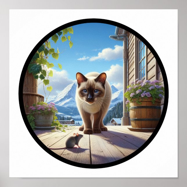 A Circular 3D Image of a Beautiful Siamese Cat  Poster (Front)