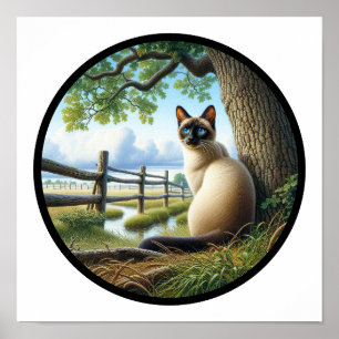 A Circular 3D Image of a Beautiful Siamese Cat Poster