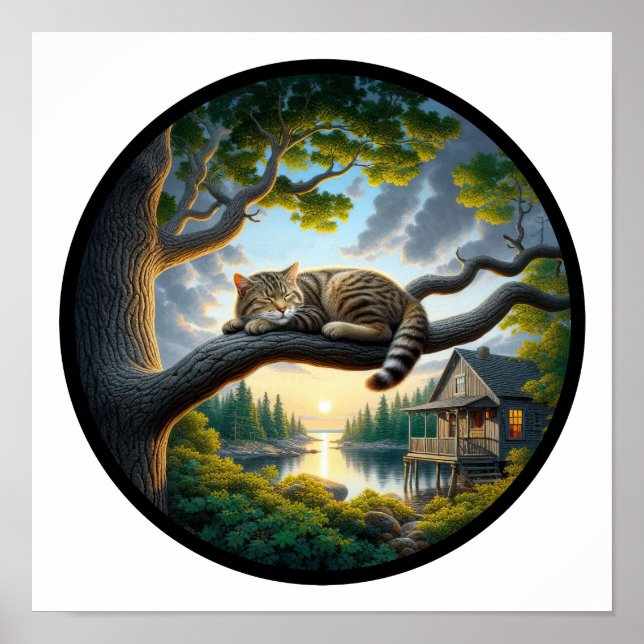 A Circular 3D Image of a Beautiful Tabby Cat  Poster (Front)