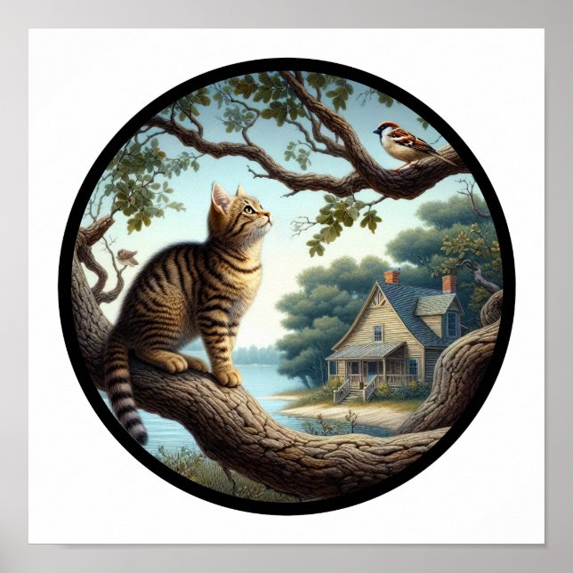 A Circular 3D Image of a Beautiful Tabby Cat  Poster (Front)
