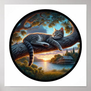 A Circular 3D Image of a Beautiful Tabby Cat Poster