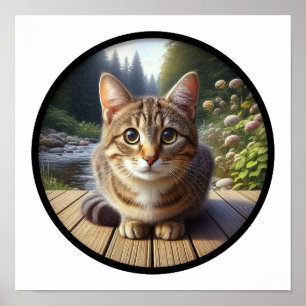 A Circular 3D Image of a Beautiful Tabby Cat  Poster