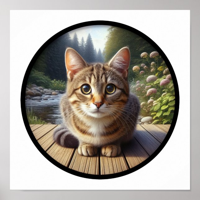 A Circular 3D Image of a Beautiful Tabby Cat  Poster (Front)