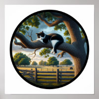 A Circular 3D Image of a Beautiful Tuxedo cat 