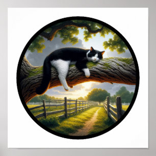 A Circular 3D Image of a Beautiful Tuxedo cat Poster