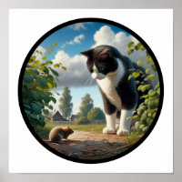 A Circular 3D Image of a Beautiful Tuxedo cat 