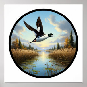 A Circular 3D Image of a Common Goldeneye Duck Poster