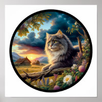 A Circular 3D Image of a Domestic Longhair Cat