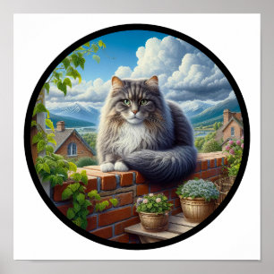 A Circular 3D Image of a Domestic Longhair Cat Poster