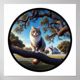 A Circular 3D Image of a Domestic Medium Hair Cat Poster