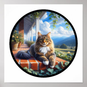 A Circular 3D Image of a Domestic Medium Hair Cat Poster