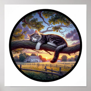 A Circular 3D Image of a Domestic Medium Hair Cat Poster