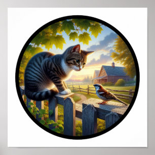 A Circular 3D Image of a Domestic Shorthair Cat Poster