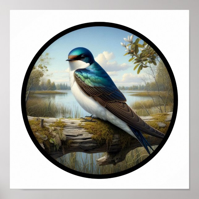 A Circular 3D Image of a Tree Swallow Poster (Front)
